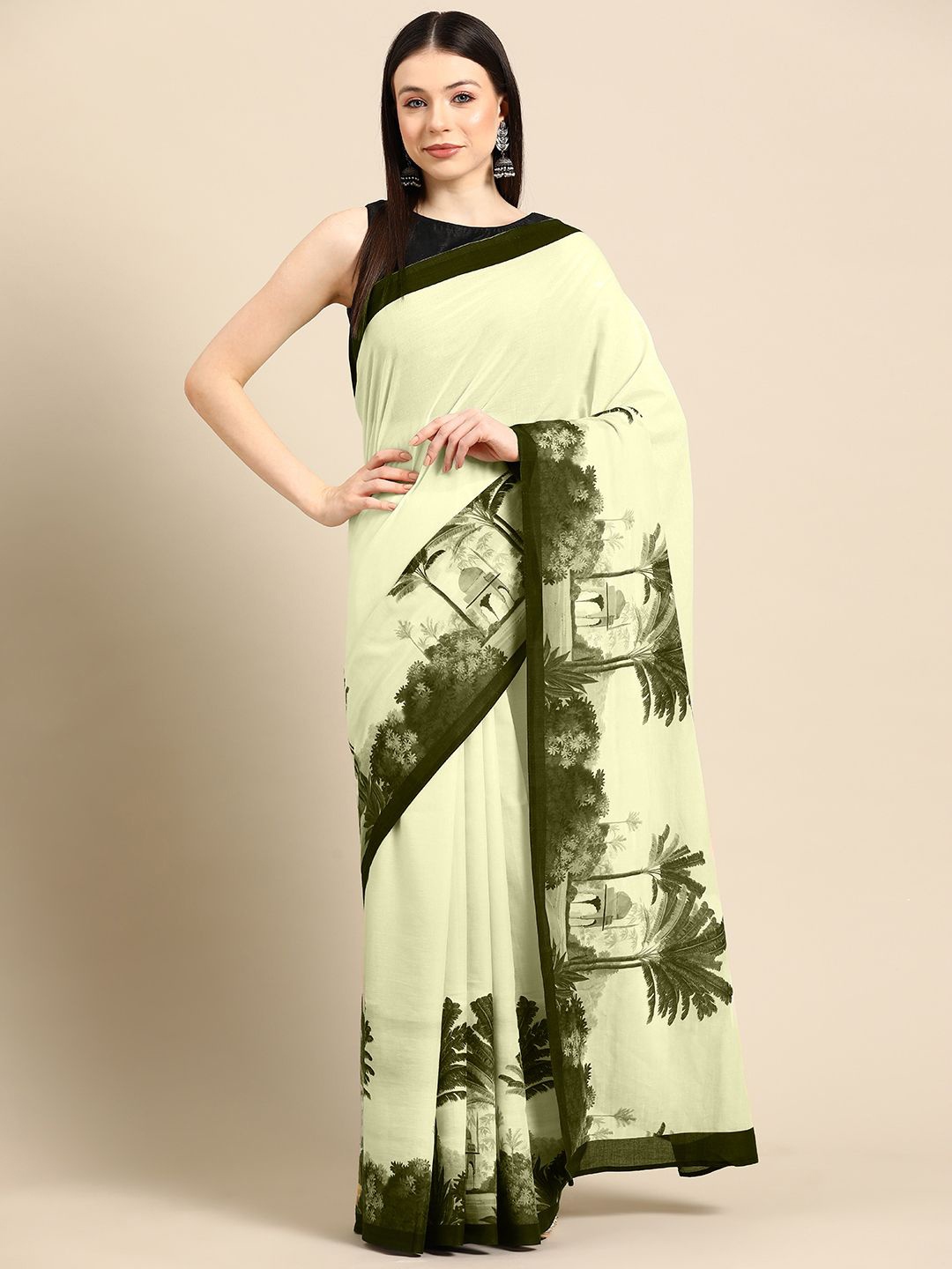 

BUTA BUTI Ethnic Motifs Pure Cotton Saree, Lime green
