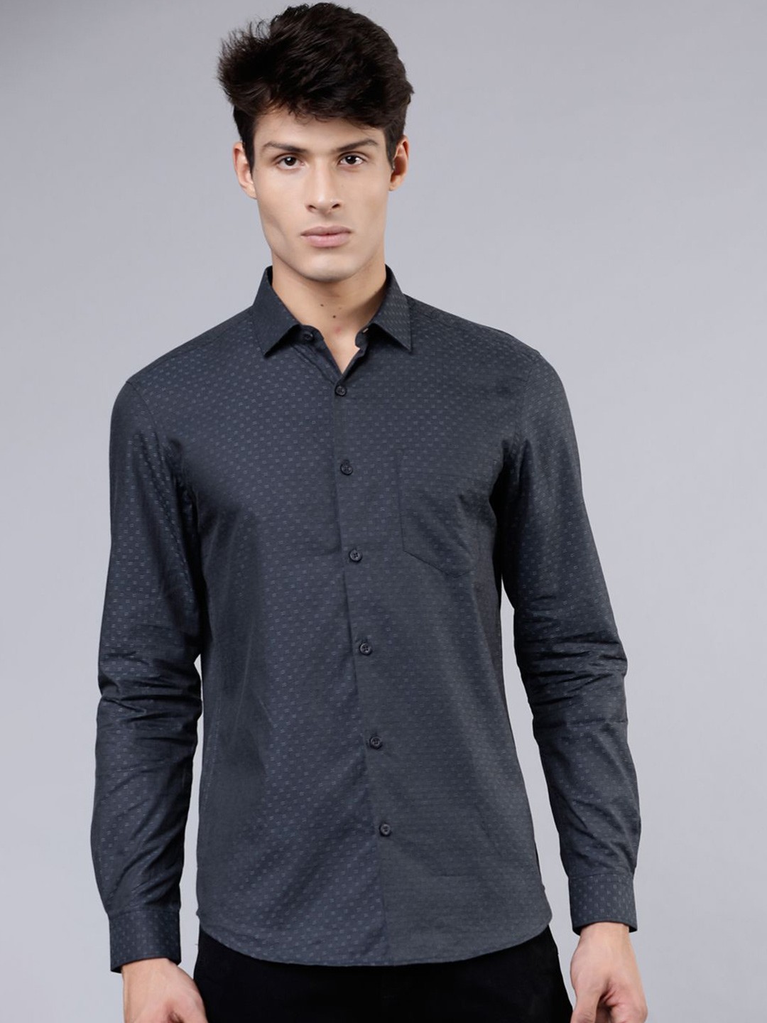 

HIGHLANDER Men Slim Fit Opaque Printed Casual Shirt, Black