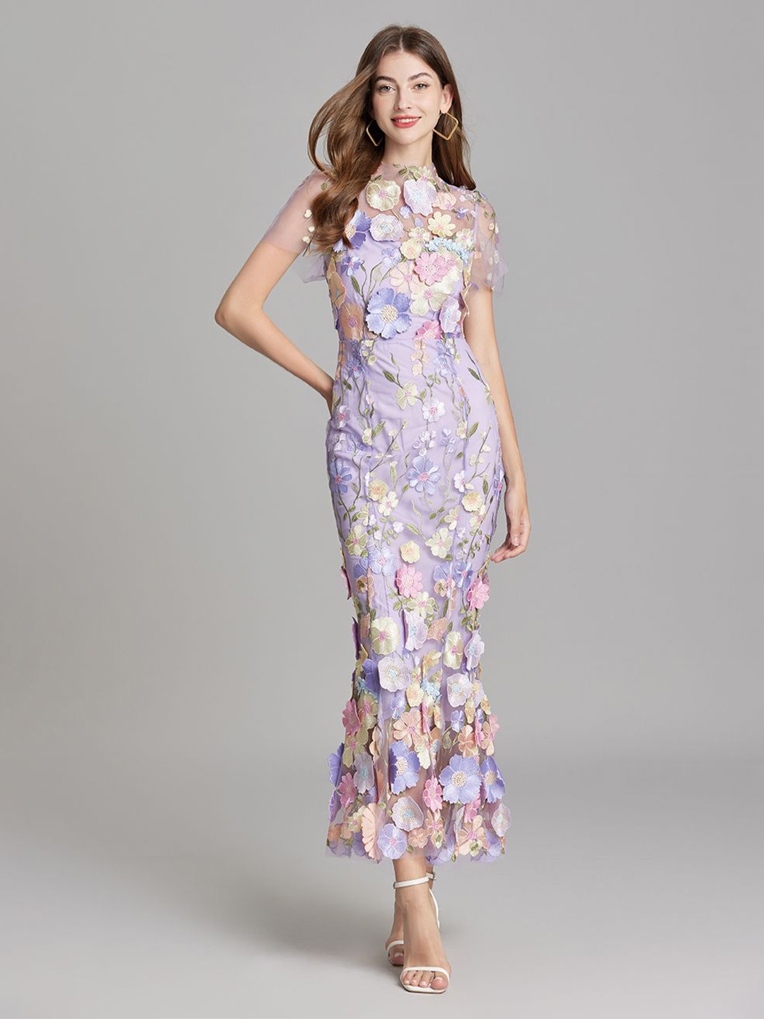 

JC Collection Floral Print Flutter Sleeve Maxi Dress, Purple