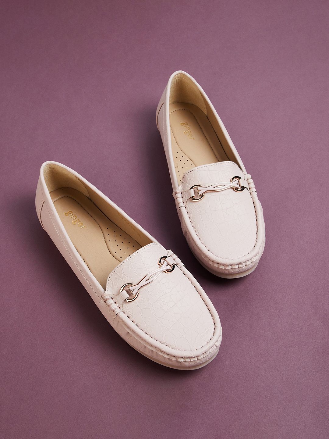 

Ginger by Lifestyle Women Textured PU Loafers, Pink