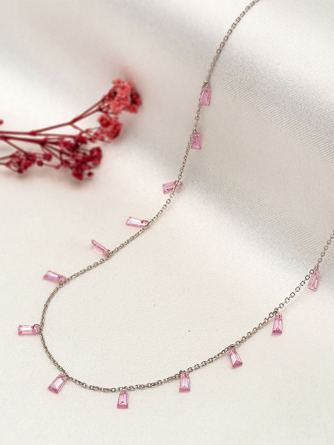 

De Flossy Silver Sterling Silver Chain, Pink