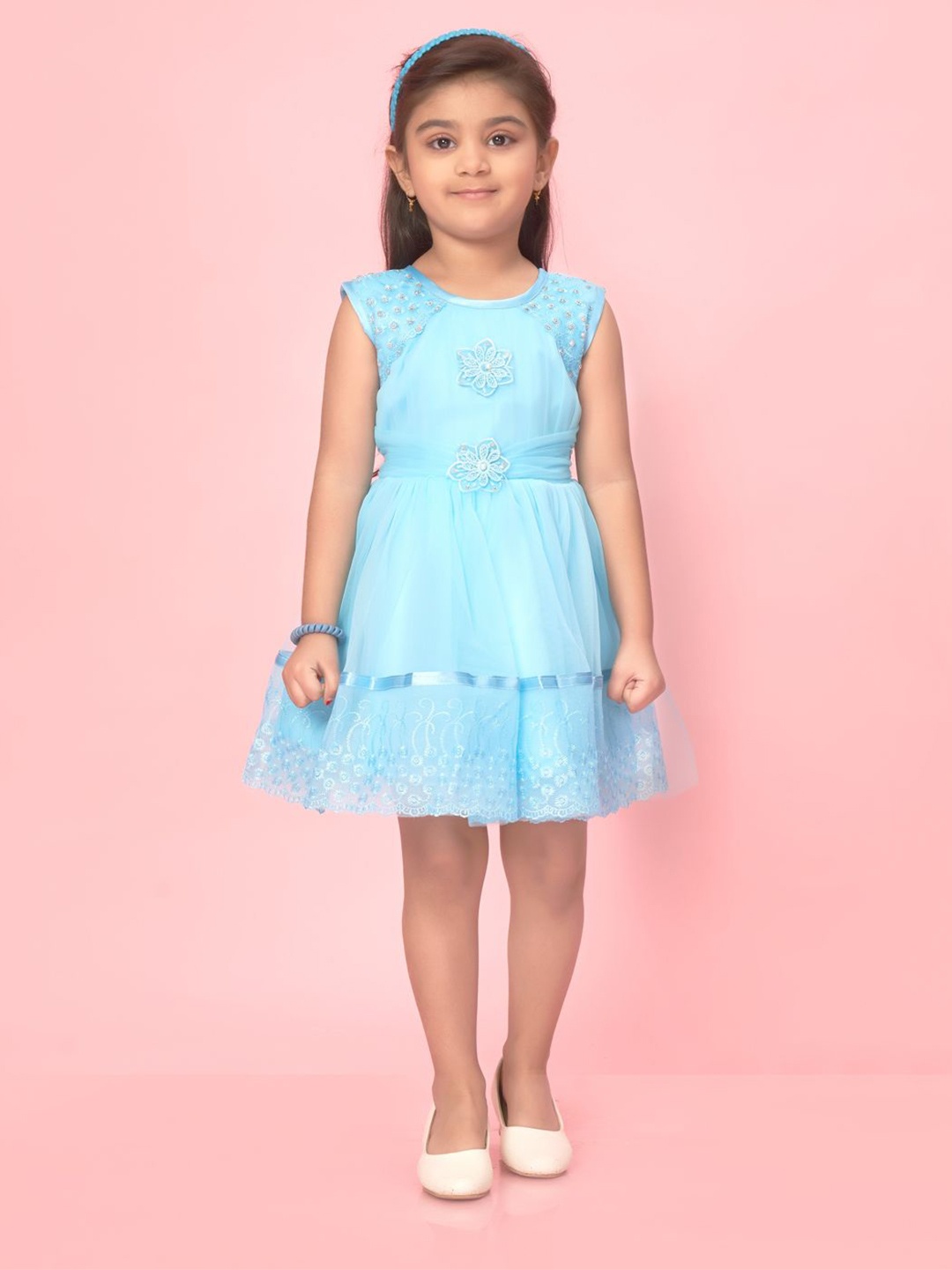 

BAESD Girls Embellished Net Fit & Flare Dress, Turquoise blue