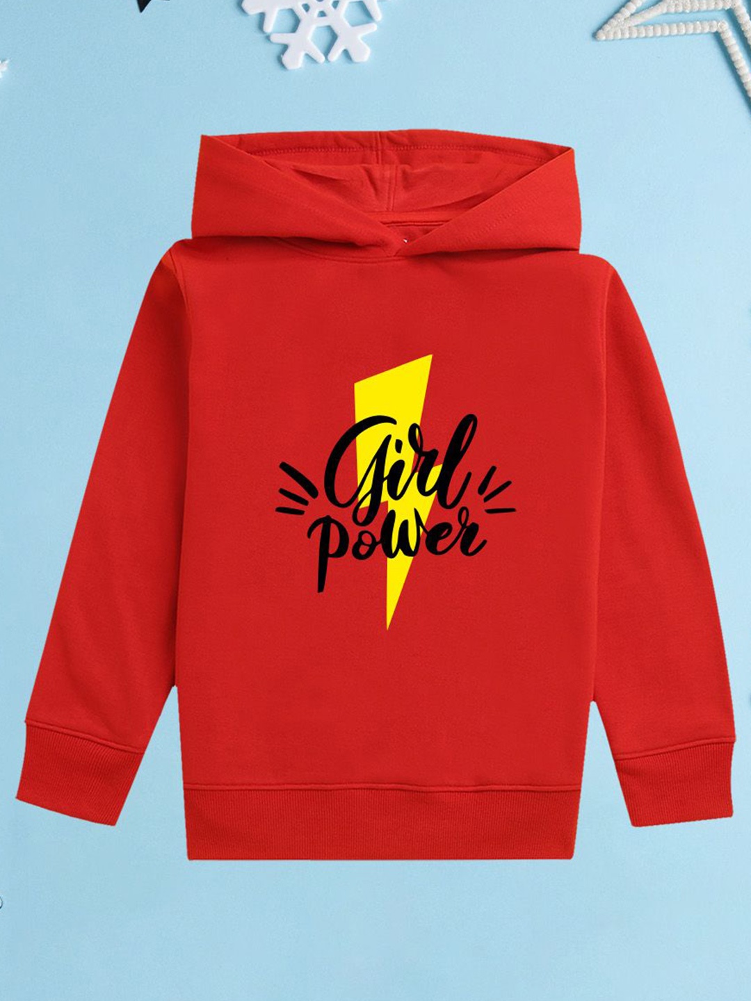 

NUSYL Girls Graphic Printed Hooded Sweatshirt, Red