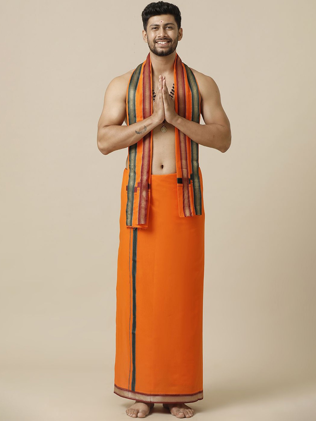 

Ramraj Men Bordered Dhoti, Orange