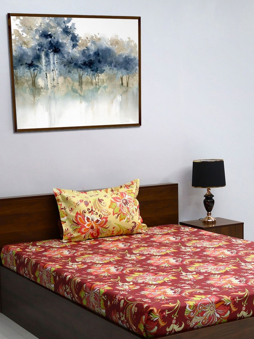 

BOMBAY DYEING Blumen Rust & White Floral 104 TC Pure Cotton Single Bedsheet Set
