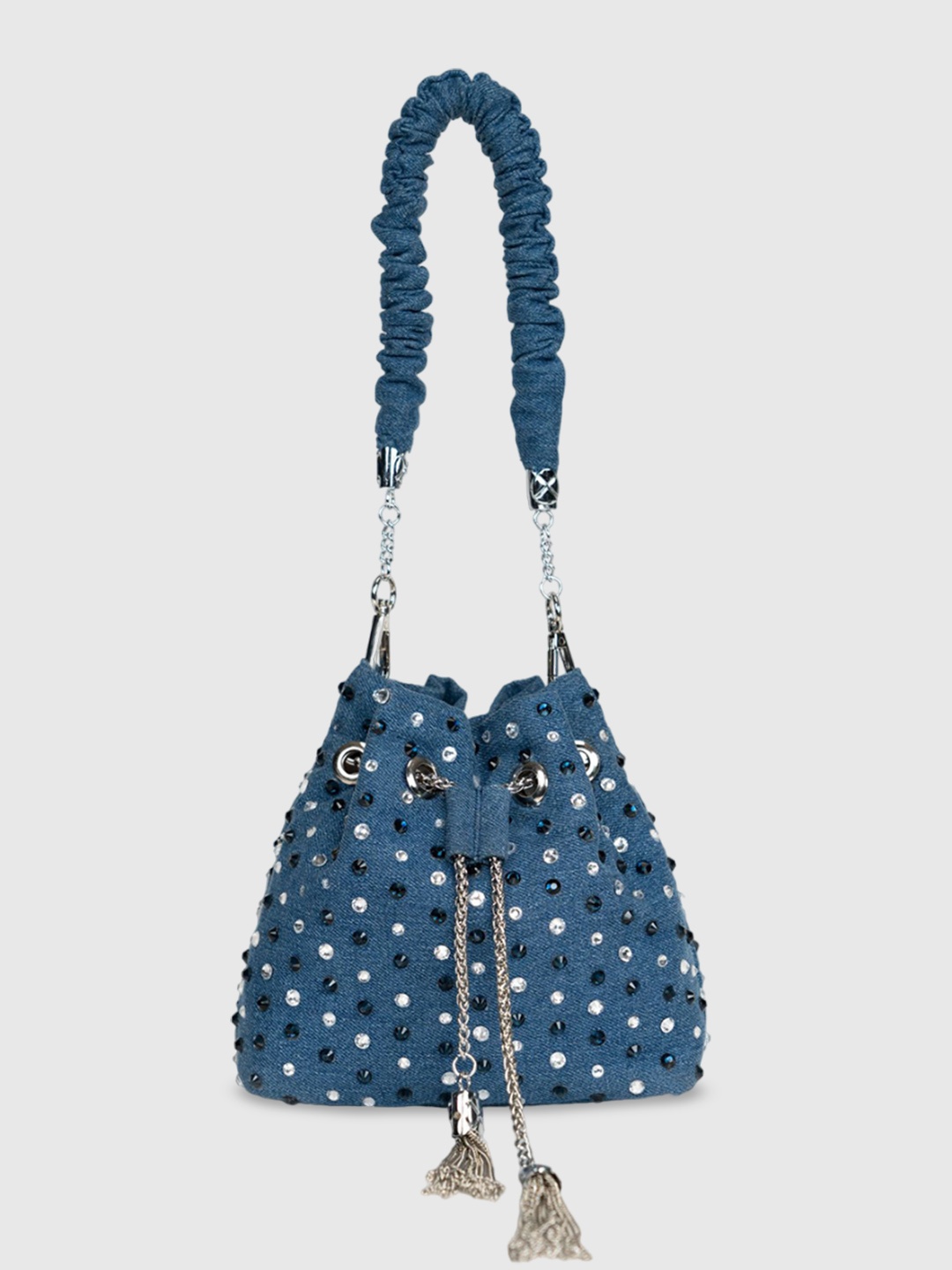 

D'oro Embellished Bucket Shoulder Bag, Blue