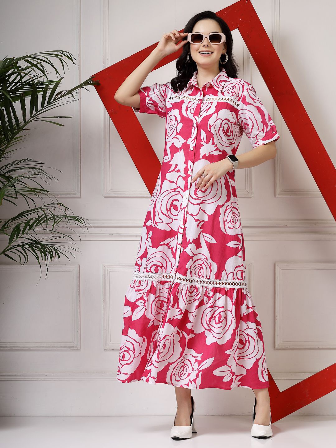 

Get Glamr Ethnic Motifs Print Maxi Dress, Pink