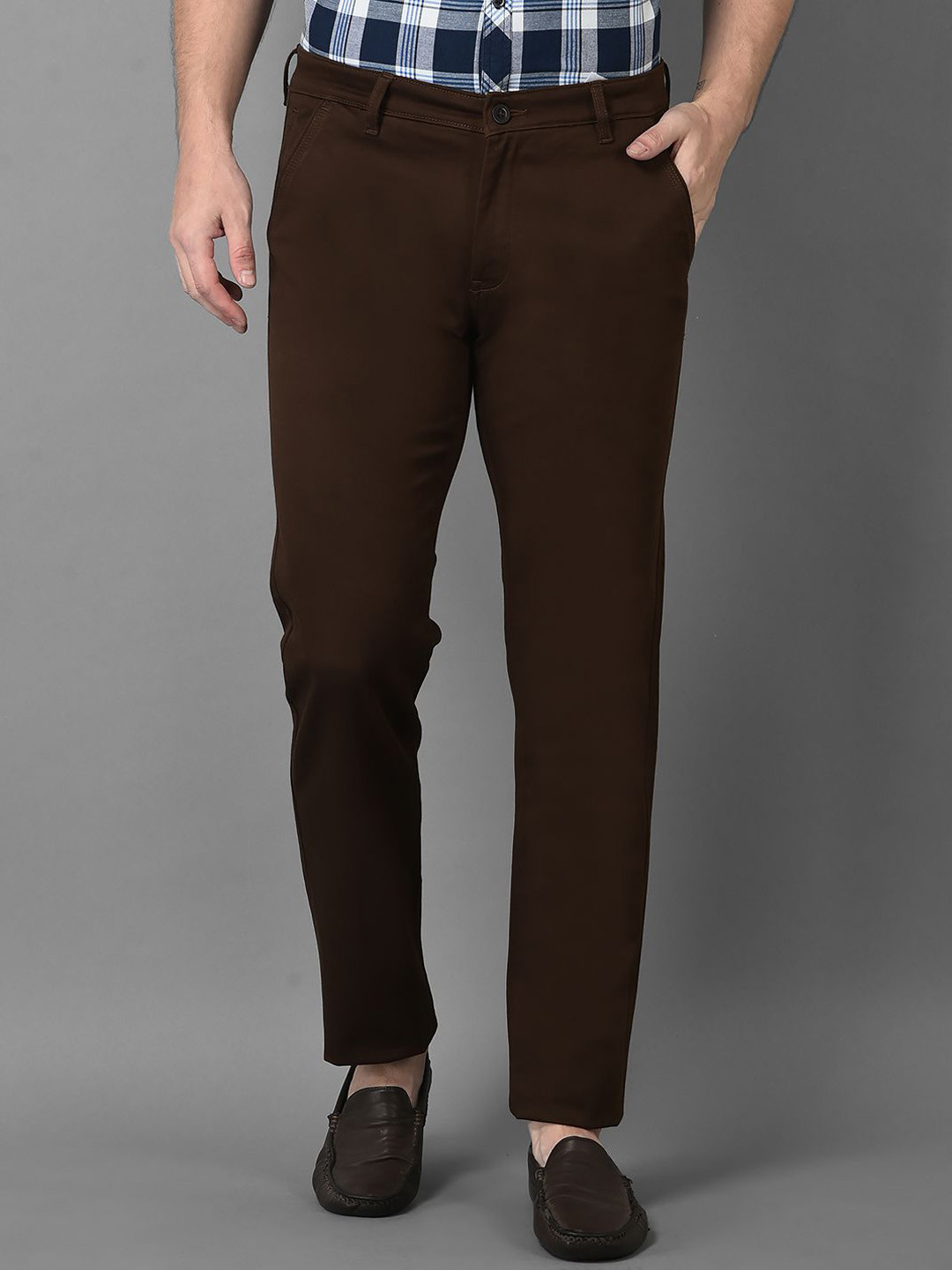 

American Archer Men Smart Slim Fit Wrinkle Free Chinos Trousers, Brown
