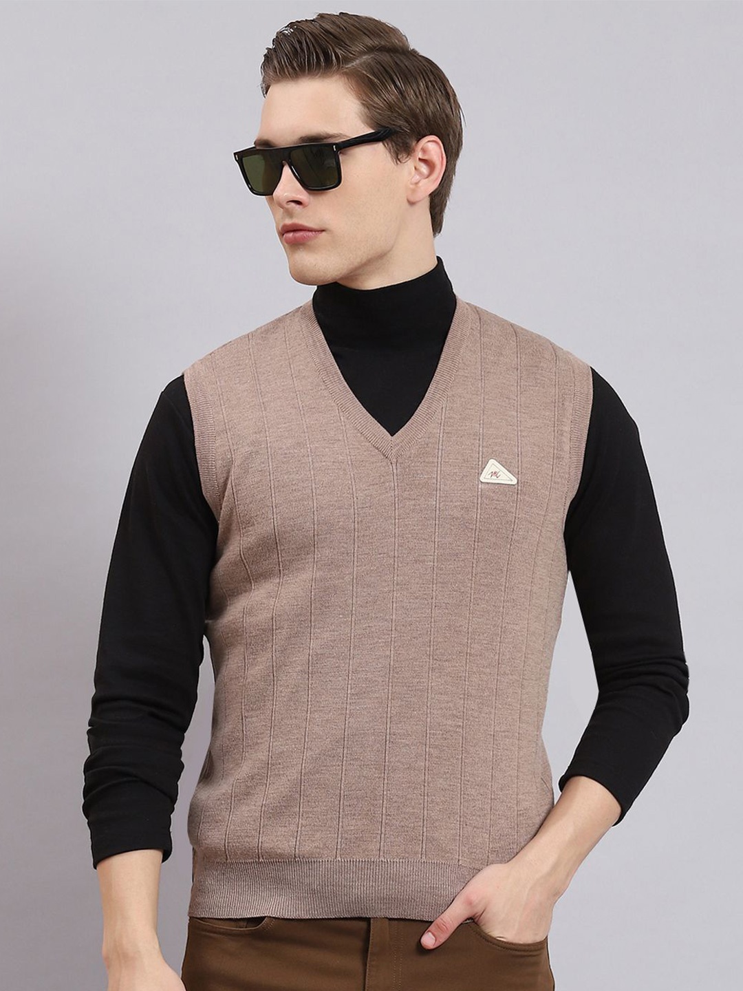 

Monte Carlo Men Striped Woollen Sweater Vest, Brown