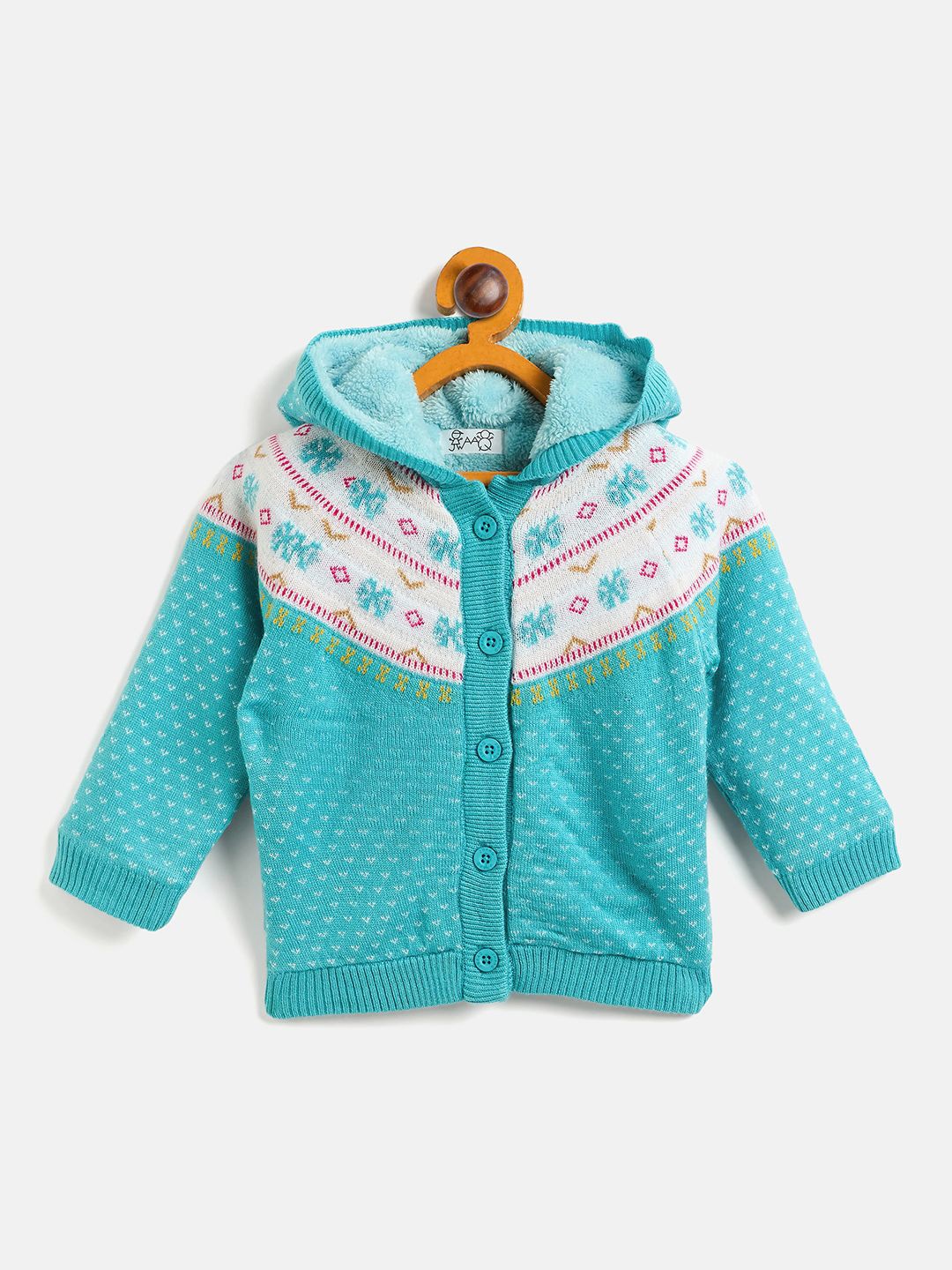 

JWAAQ Girls Embroidered Printed Cardigan, Sea green