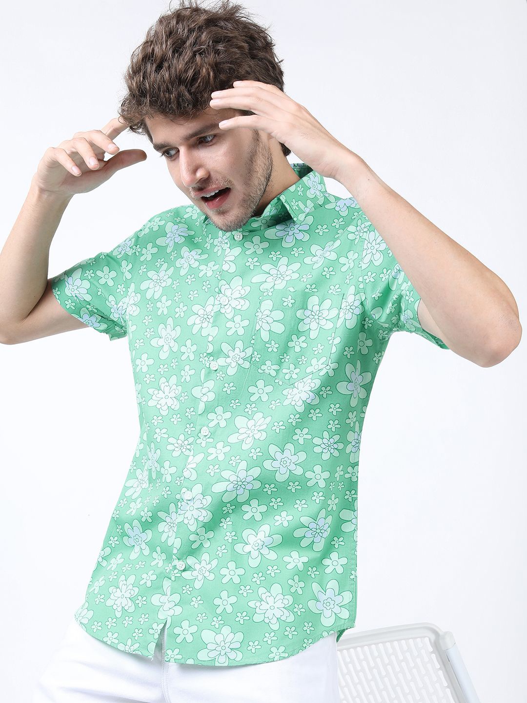 

HIGHLANDER Men Slim Fit Floral Opaque Printed Casual Shirt, Green