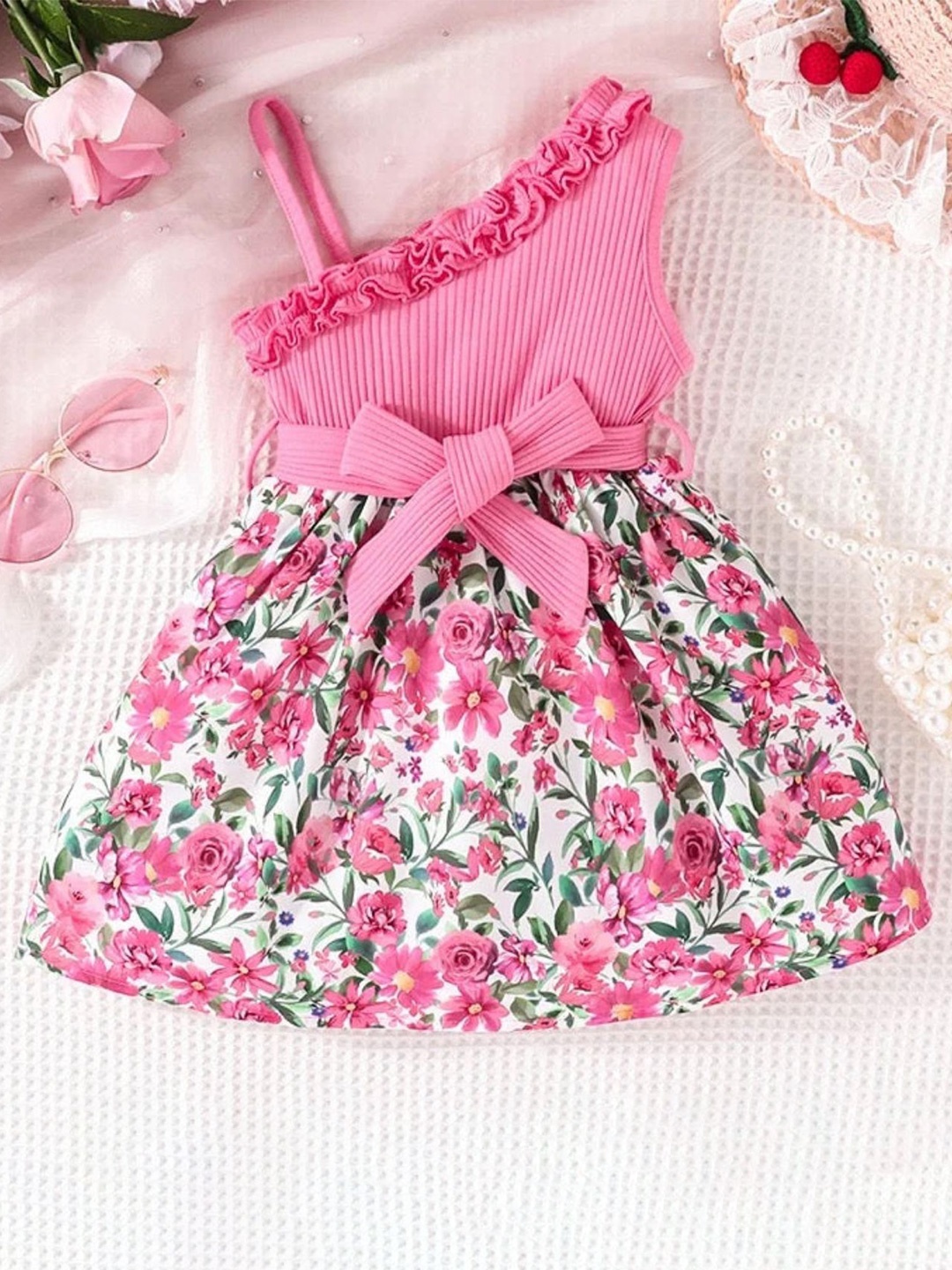 

TrendyKid Girls Floral Printed Net Fit & Flare Dress, Pink