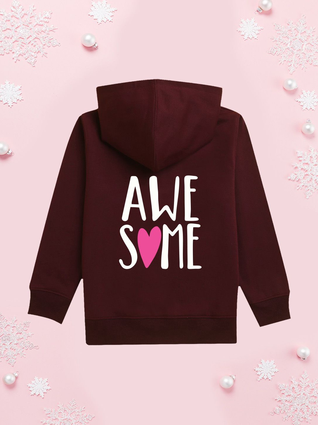 

NUSYL Girls Typography Printed Hooded Sweatshirt, Burgundy