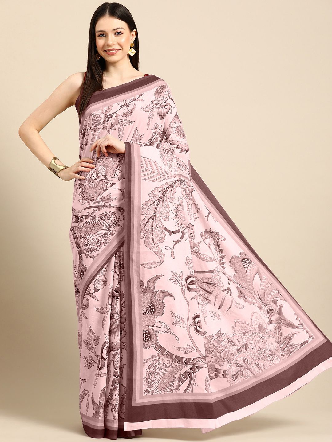 

BUTA BUTI Floral Pure Cotton Saree, Mauve