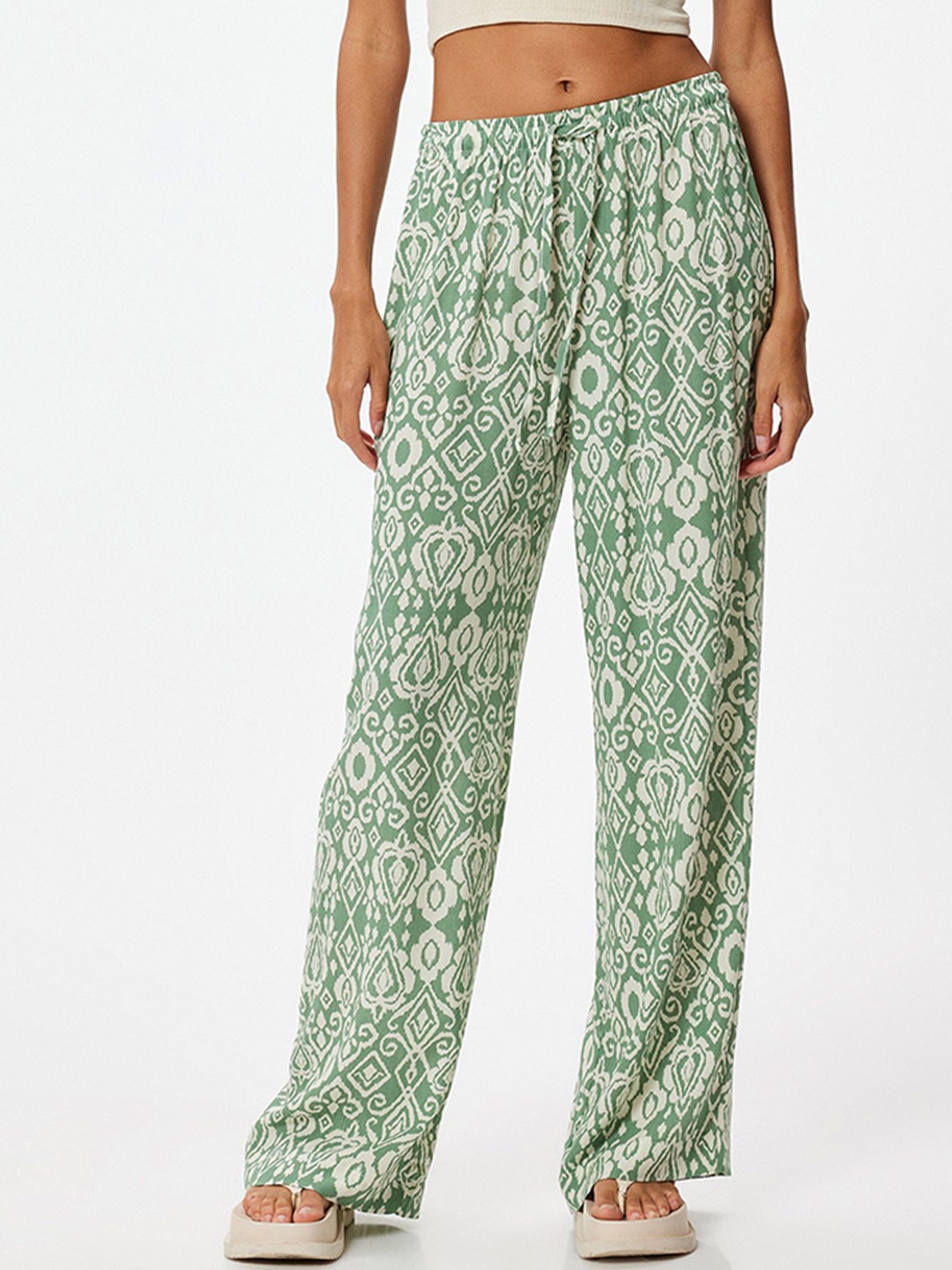 

Koton Women Printed Straight Fit Trousers, Green