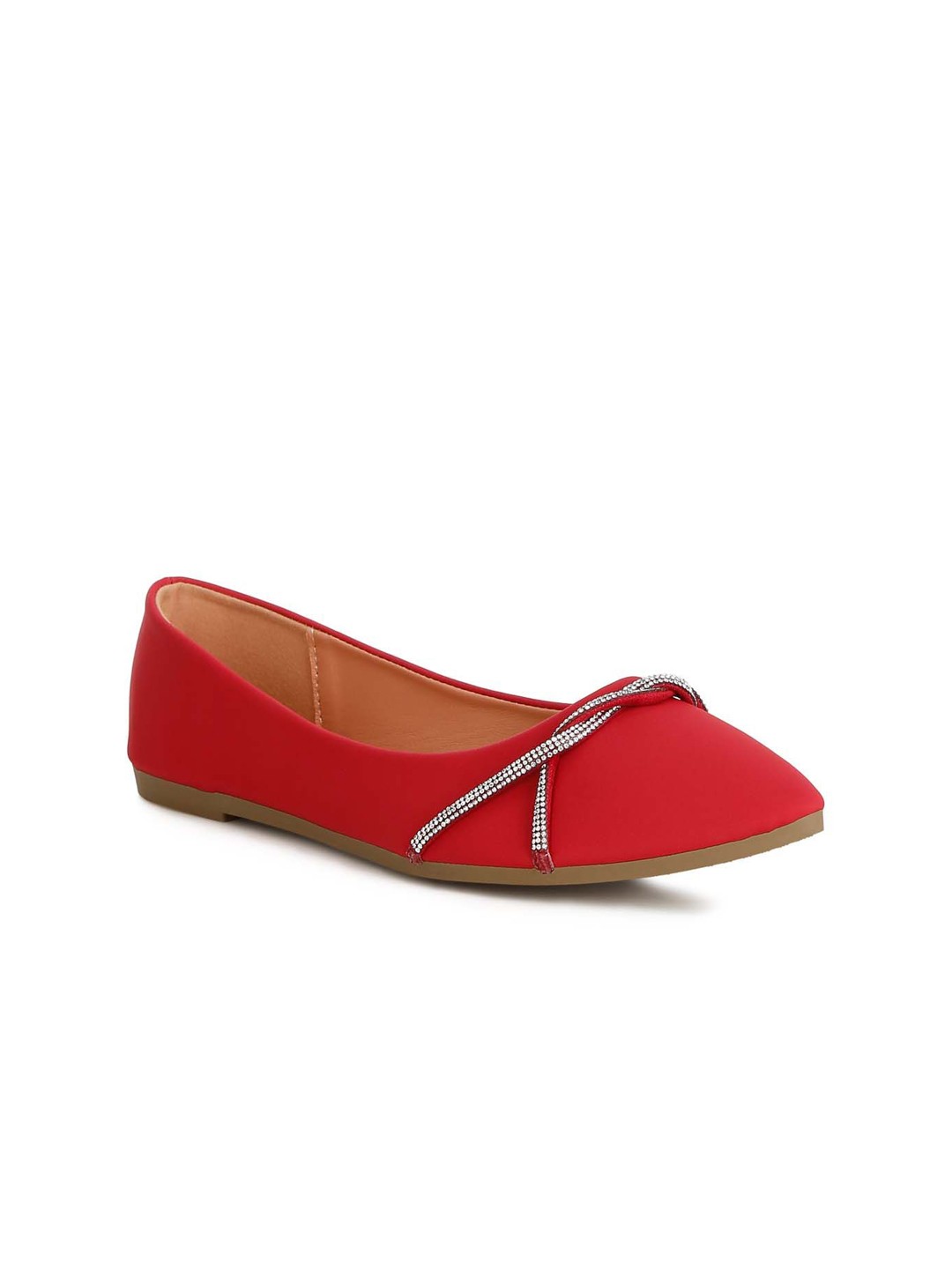 

London Rag Women Rhinestone Faux Leather Ballerinas, Red