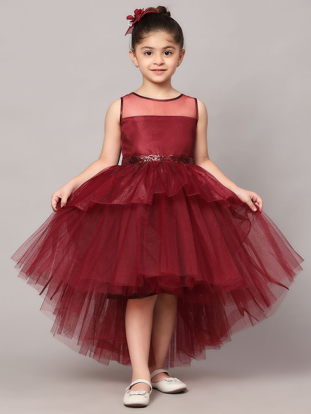 

Toy Balloon kids Net Fit & Flare Dress, Burgundy