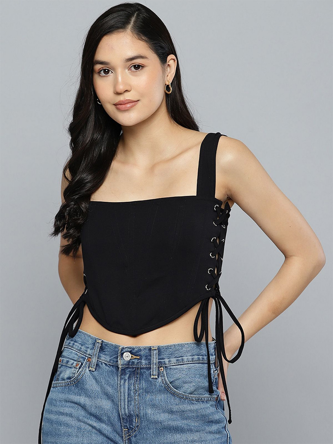 

KRICKEE Women Solid Shoulder Straps Top, Black