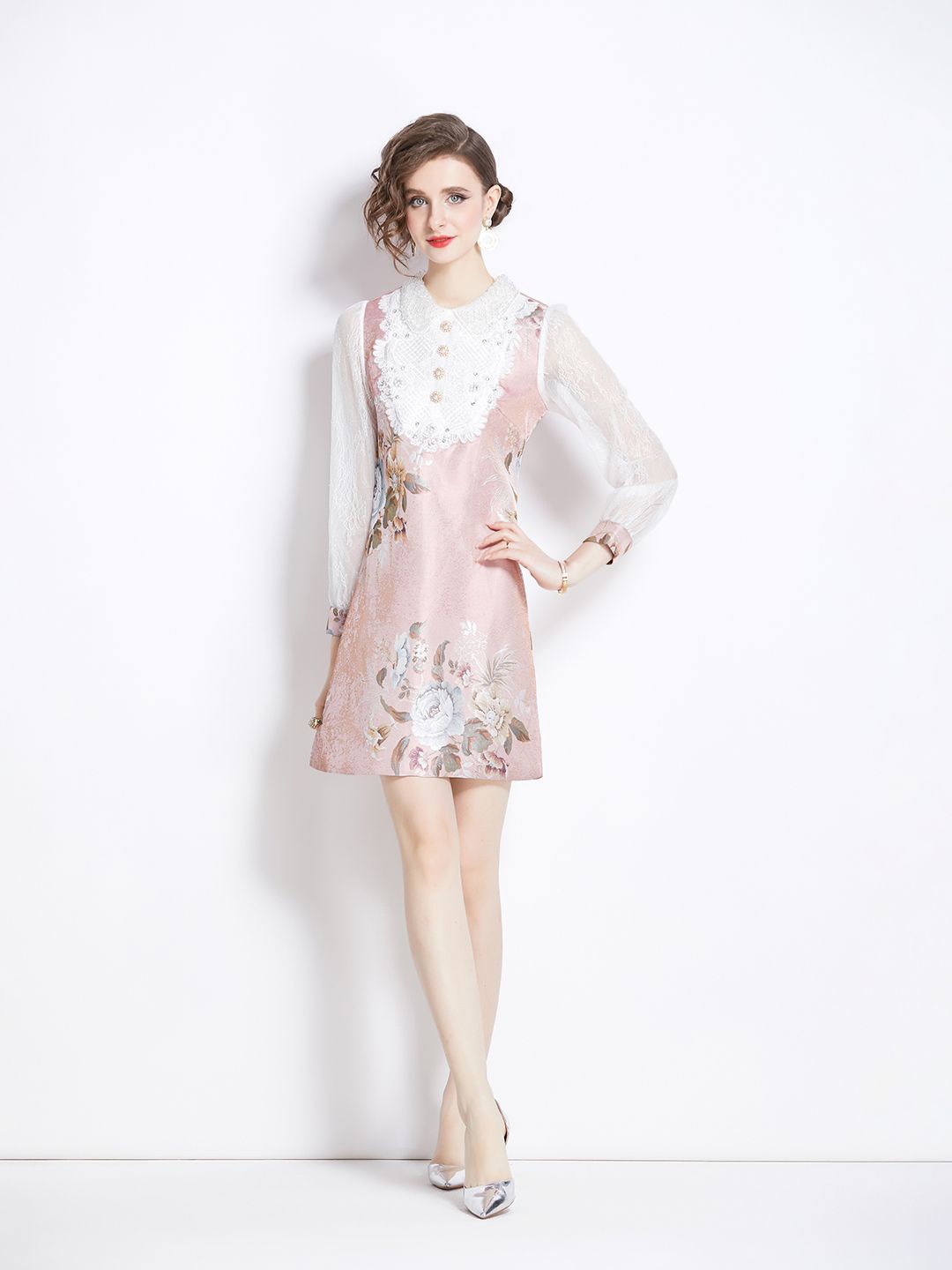 

JC Collection Floral Print Flared Sleeve A-Line Dress, Pink