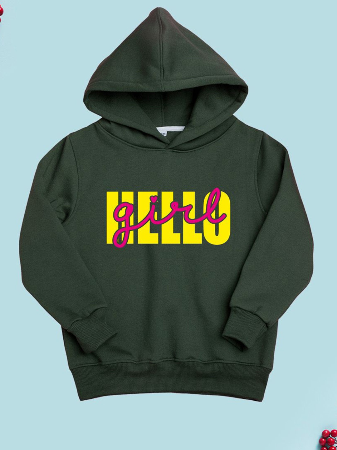 

NUSYL Girls Graphic Printed Hooded Sweatshirt, Olive