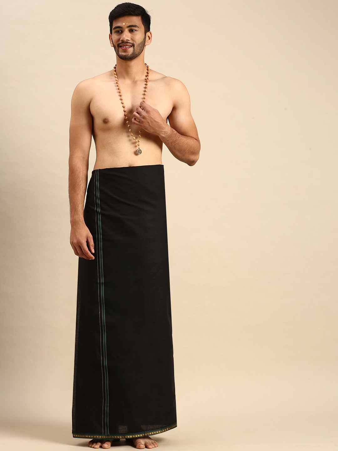 

Ramraj Men Bordered Devotional Dhoti, Black