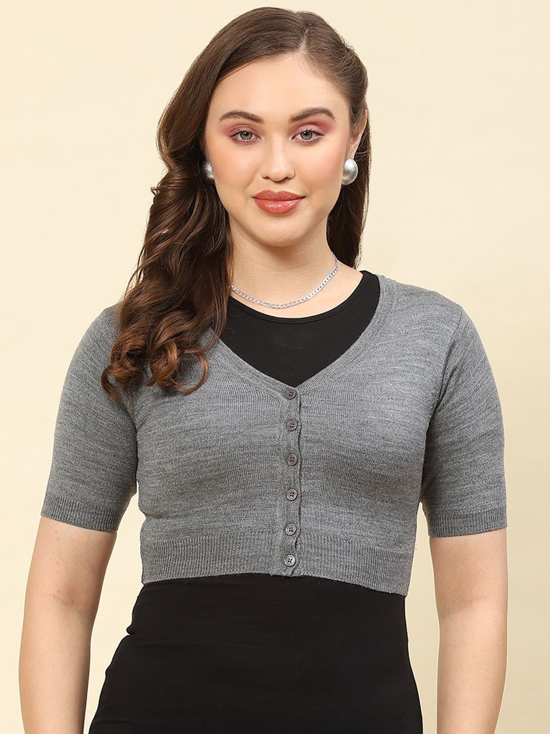 

Monte Carlo Women Woollen Crop Pullover, Grey