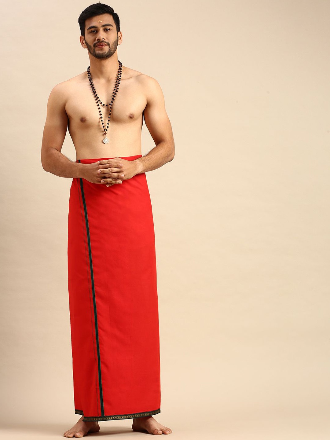 

Ramraj Men Bordered Dhoti, Red