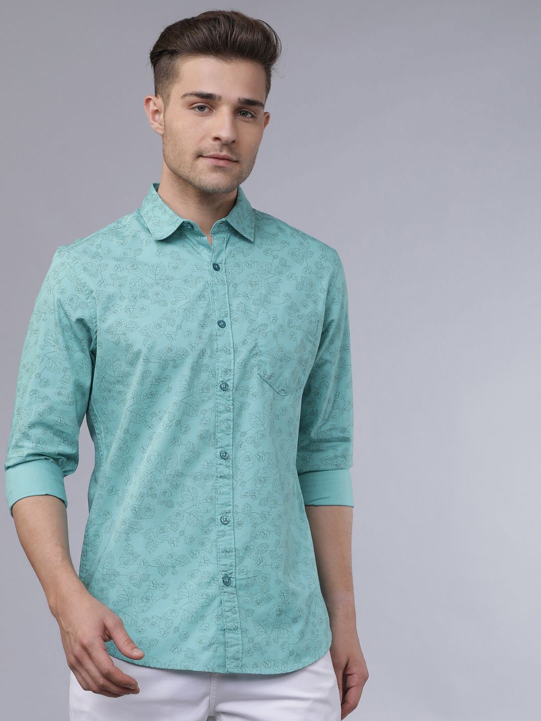 

HIGHLANDER Men Slim Fit Floral Opaque Printed Casual Shirt, Green
