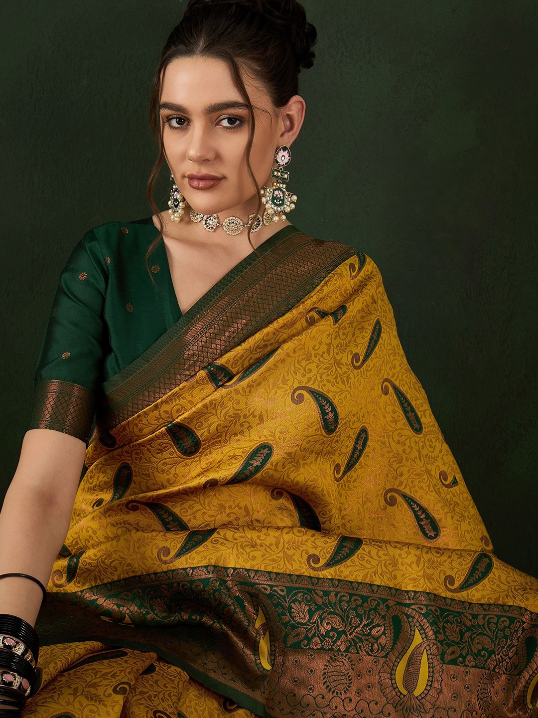 

Sangria Woven Design Saree With Blouse Piece, Yellow