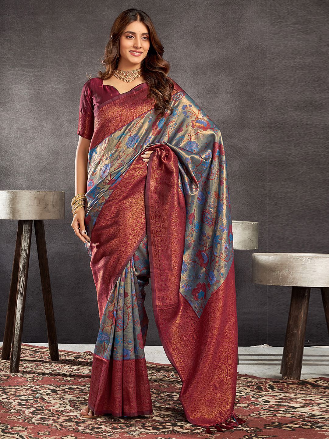 

Satrani Woven Design Zari Pure Silk Banarasi Saree, Green