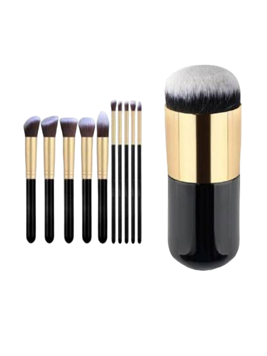 

Yoana Set Of 10 Makeup Brush Back With Foundation Brush, Black