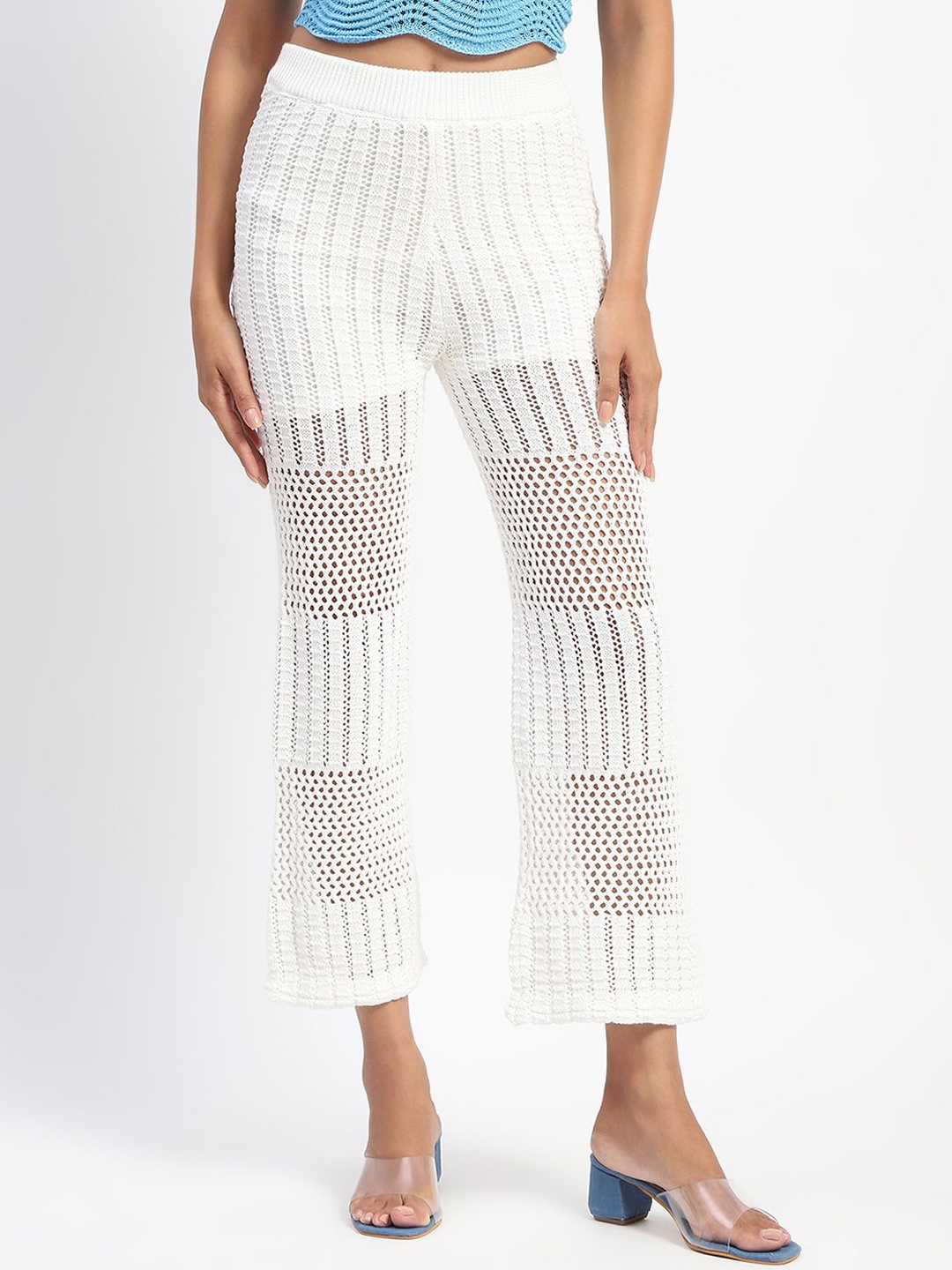 

Madame Women Self Design Bootcut Trousers, Off white
