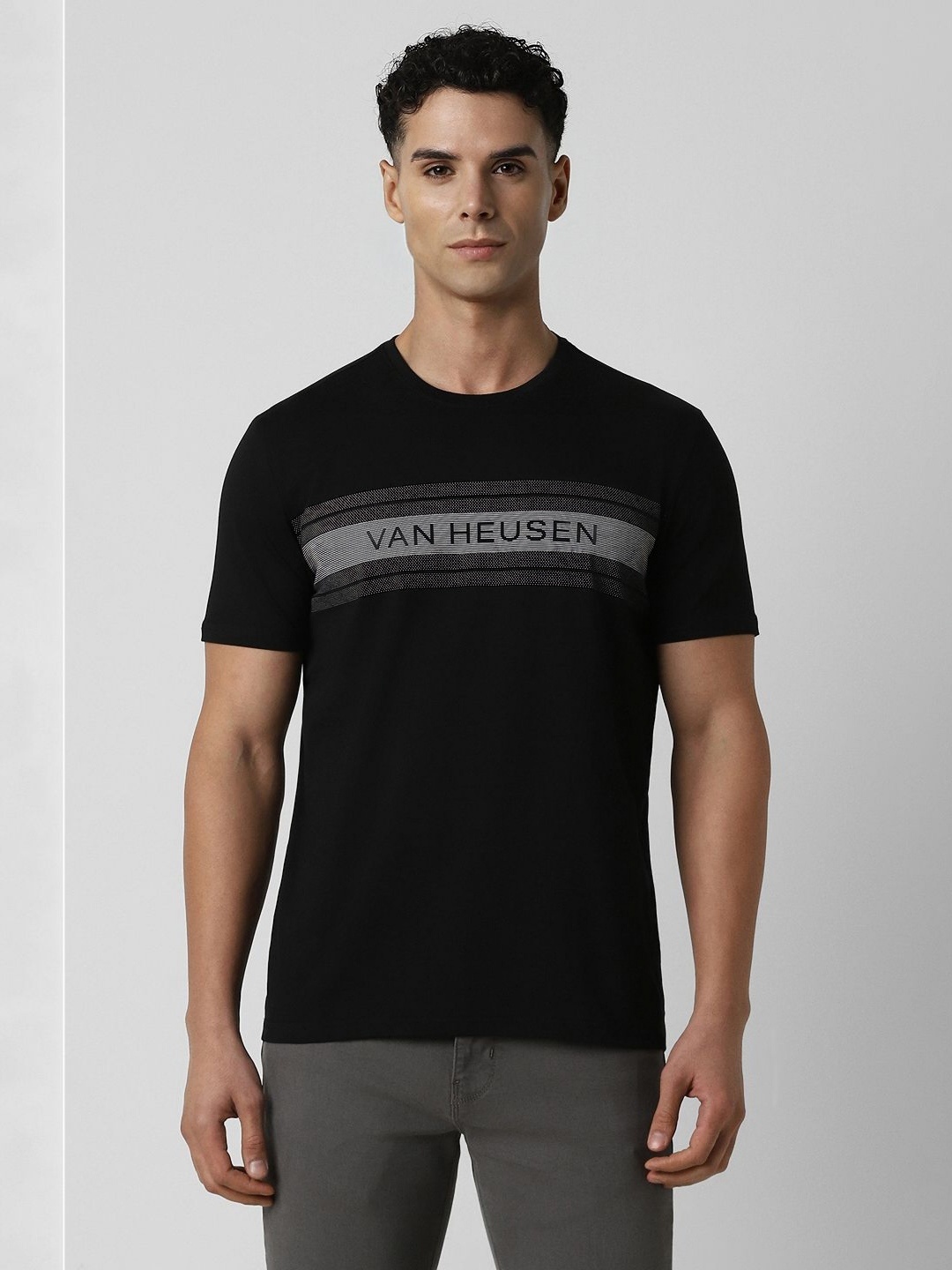 

Van Heusen Sport Men Striped Round Neck Cotton T-Shirt, Black