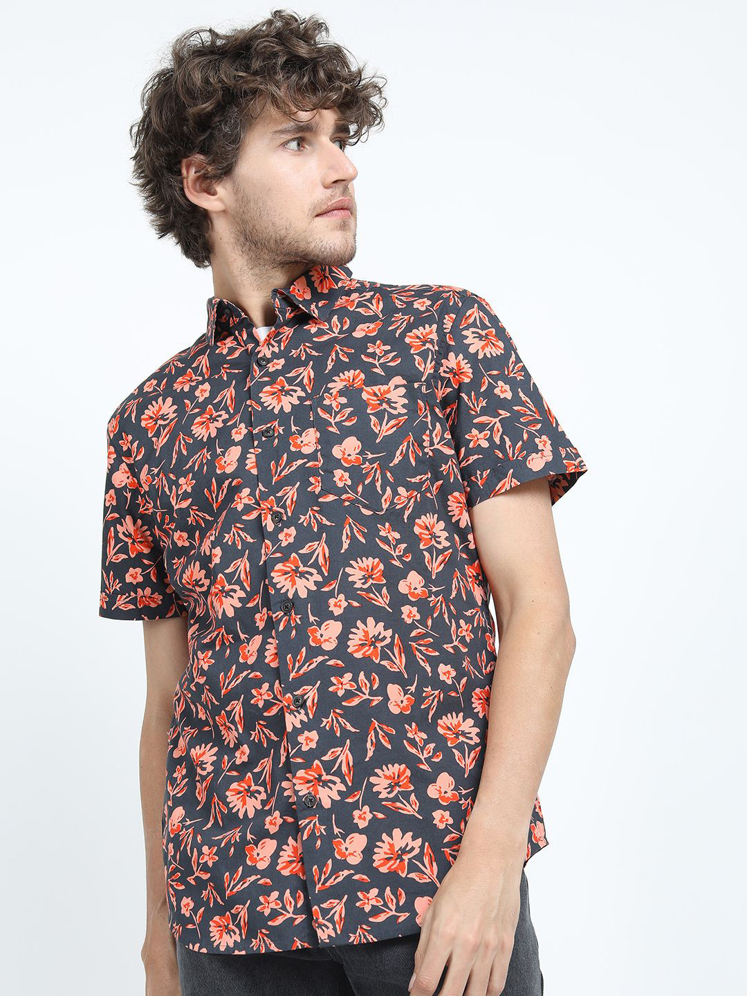 

HIGHLANDER Men Slim Fit Floral Opaque Printed Casual Shirt, Grey