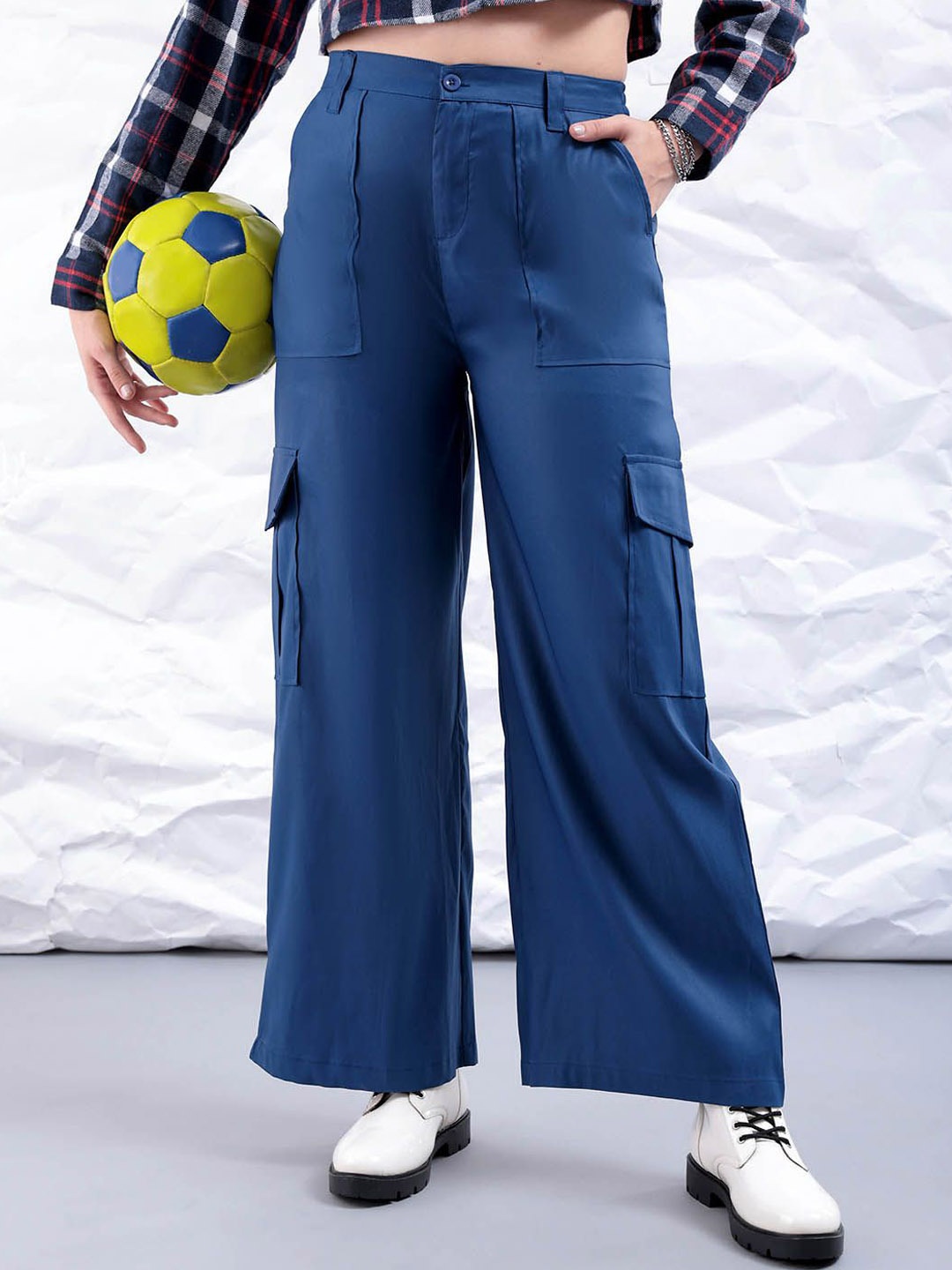 

Freehand by The Indian Garage Co Women Flared Trousers, Blue