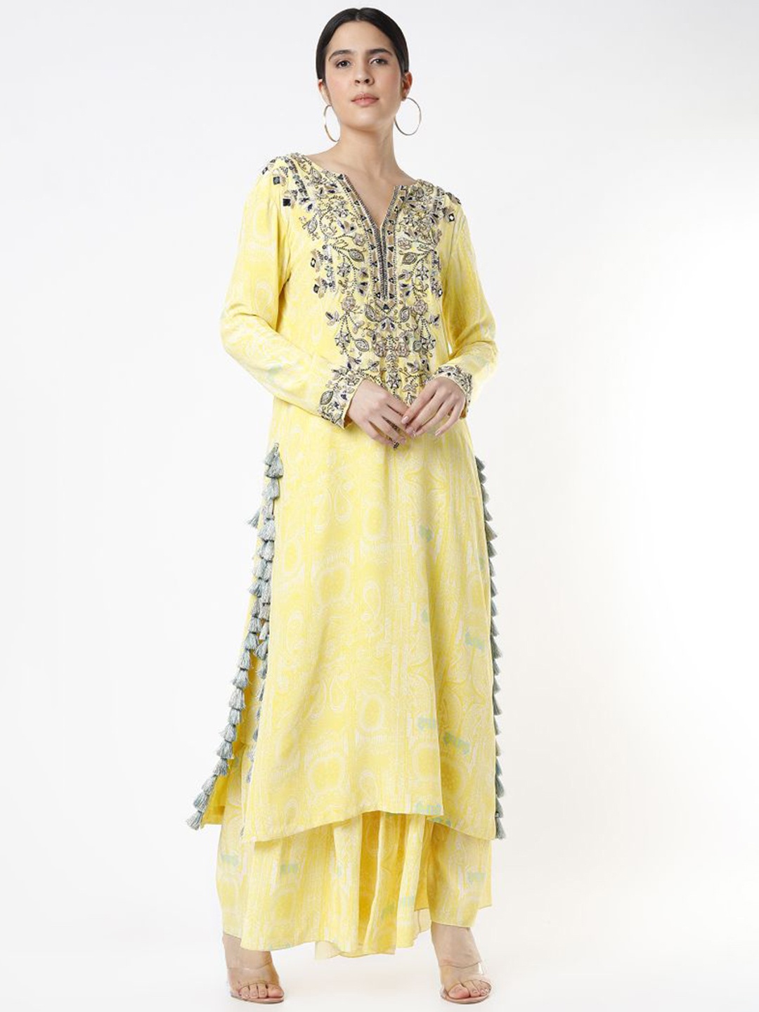 

Payal Singhal Floral Printed Straight Kurta with Palazzos, Yellow