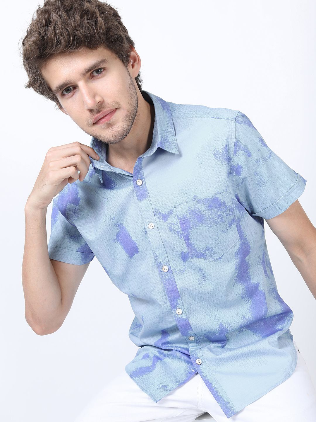 

HIGHLANDER Men Slim Fit Opaque Printed Casual Shirt, Blue