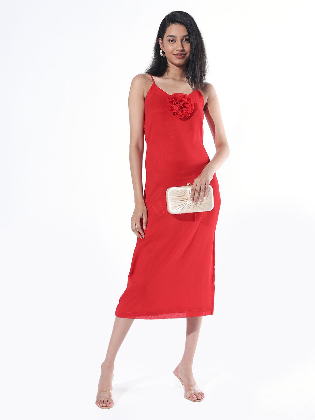 

DEPANO Georgette A-Line Midi Dress, Red