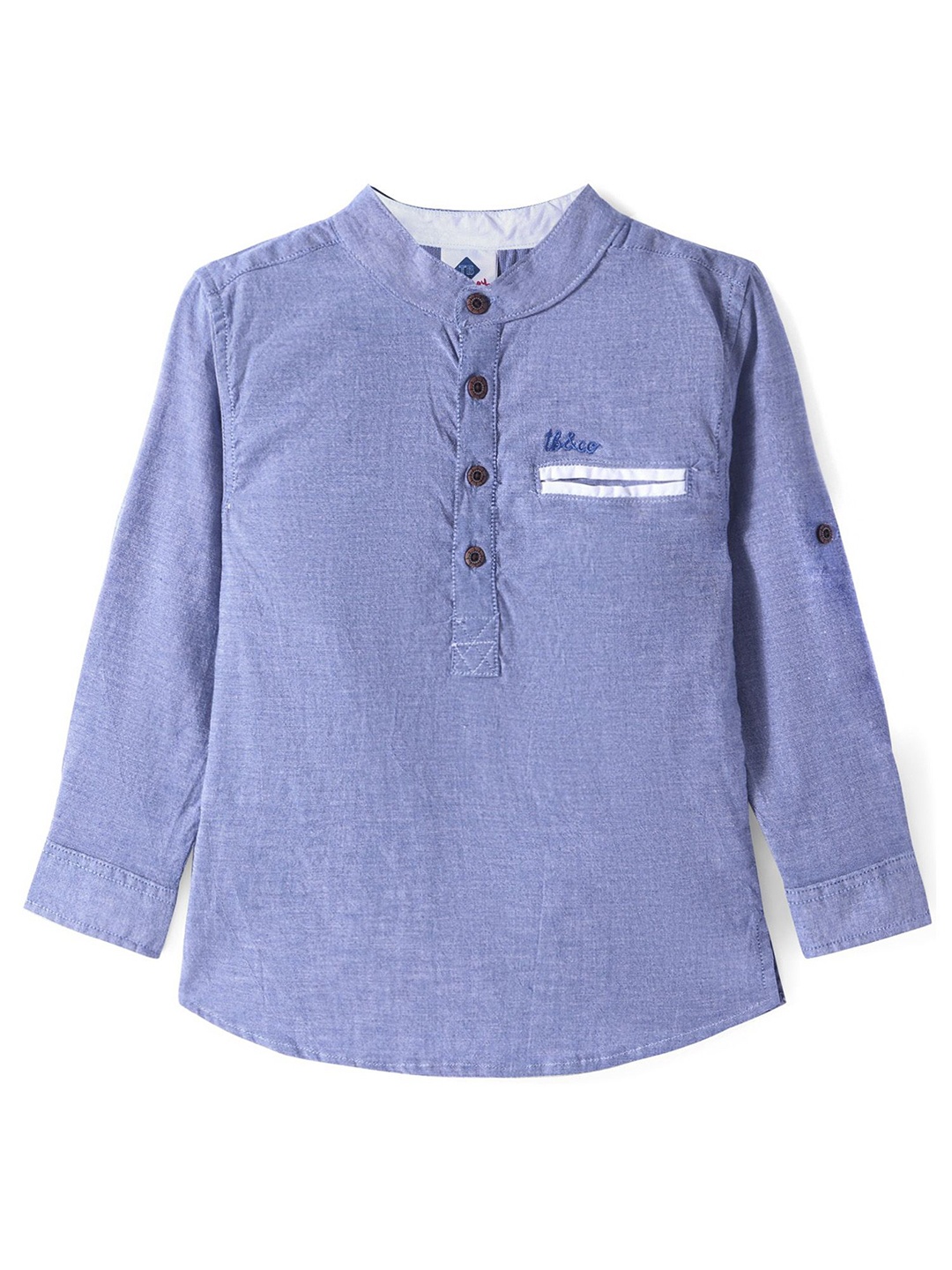 

TONYBOY Boys Premium Band Collar Solid Cotton Casual Shirt, Blue