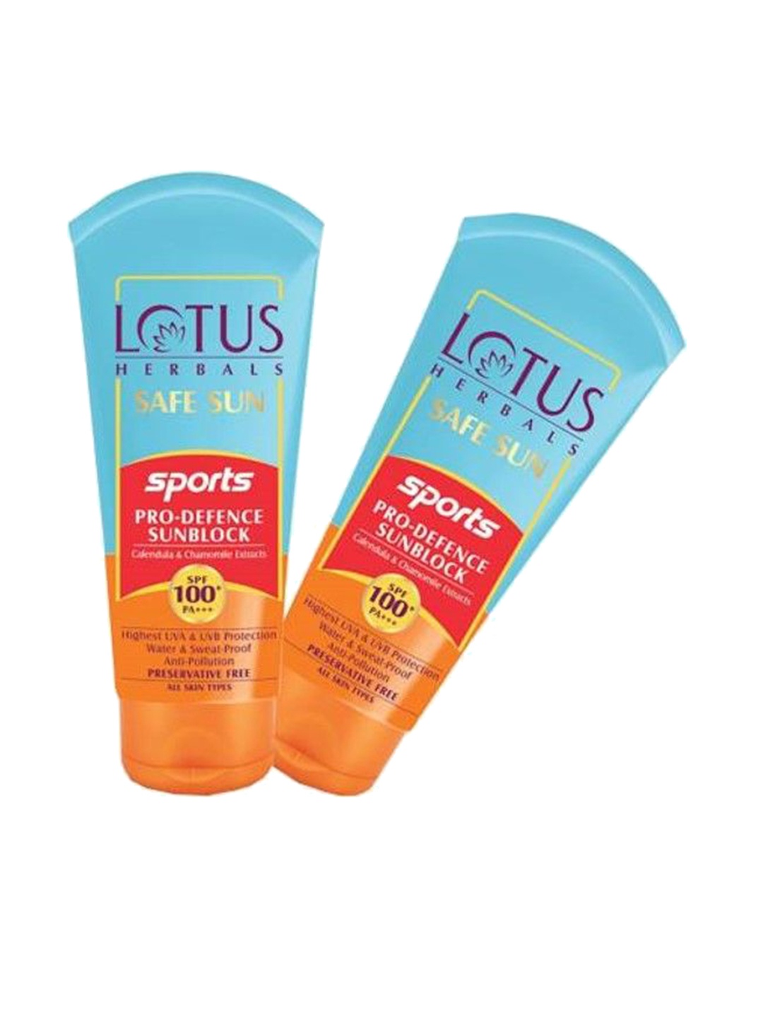 

Lotus Herbals Set of 2 Safe Sun Sports Pro-Defence Sunblock Sunscreen- 80g Each, Orange