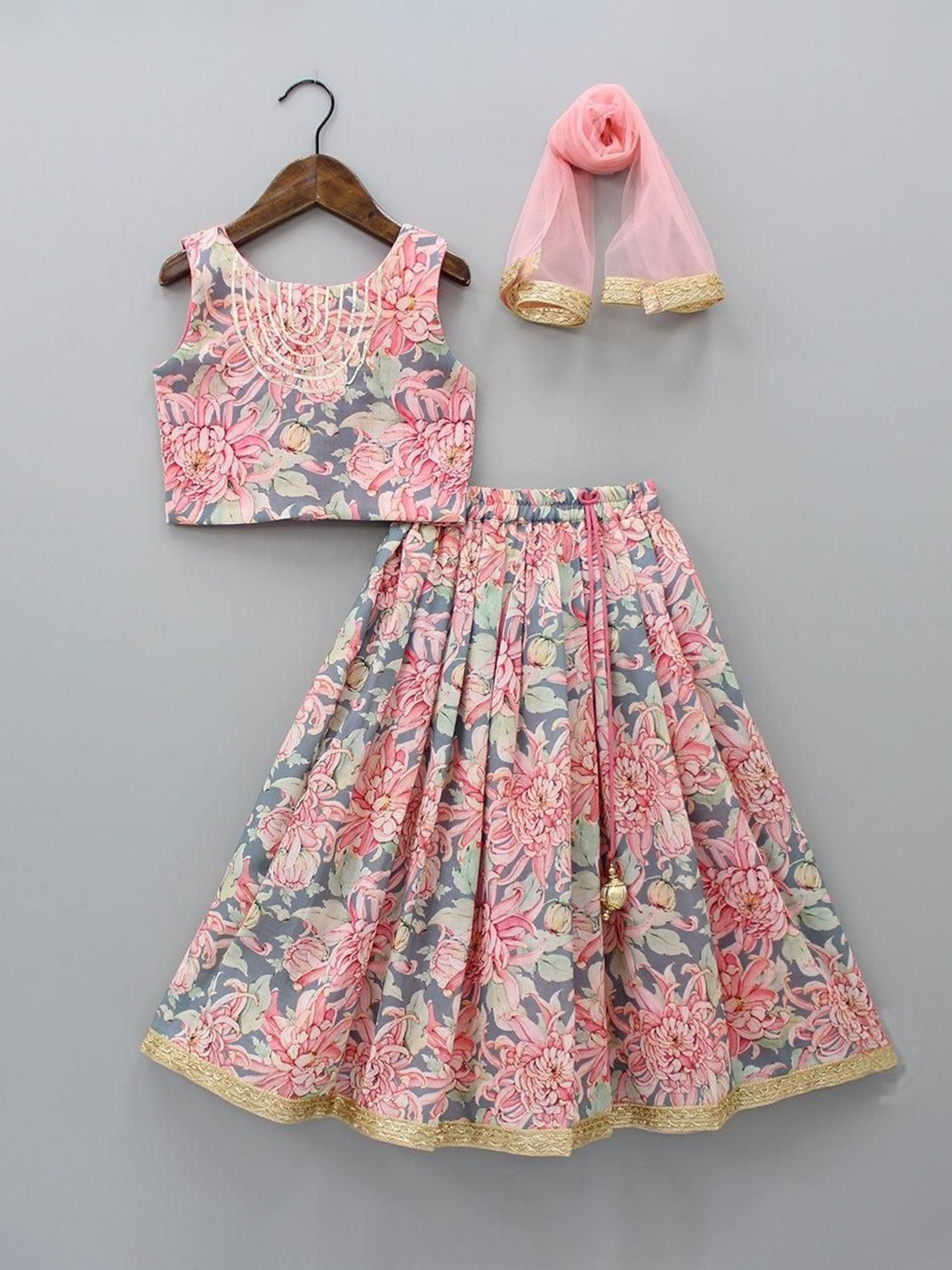 

BAESD Girls Printed Ready to Wear Lehenga & Blouse With Dupatta, Pink