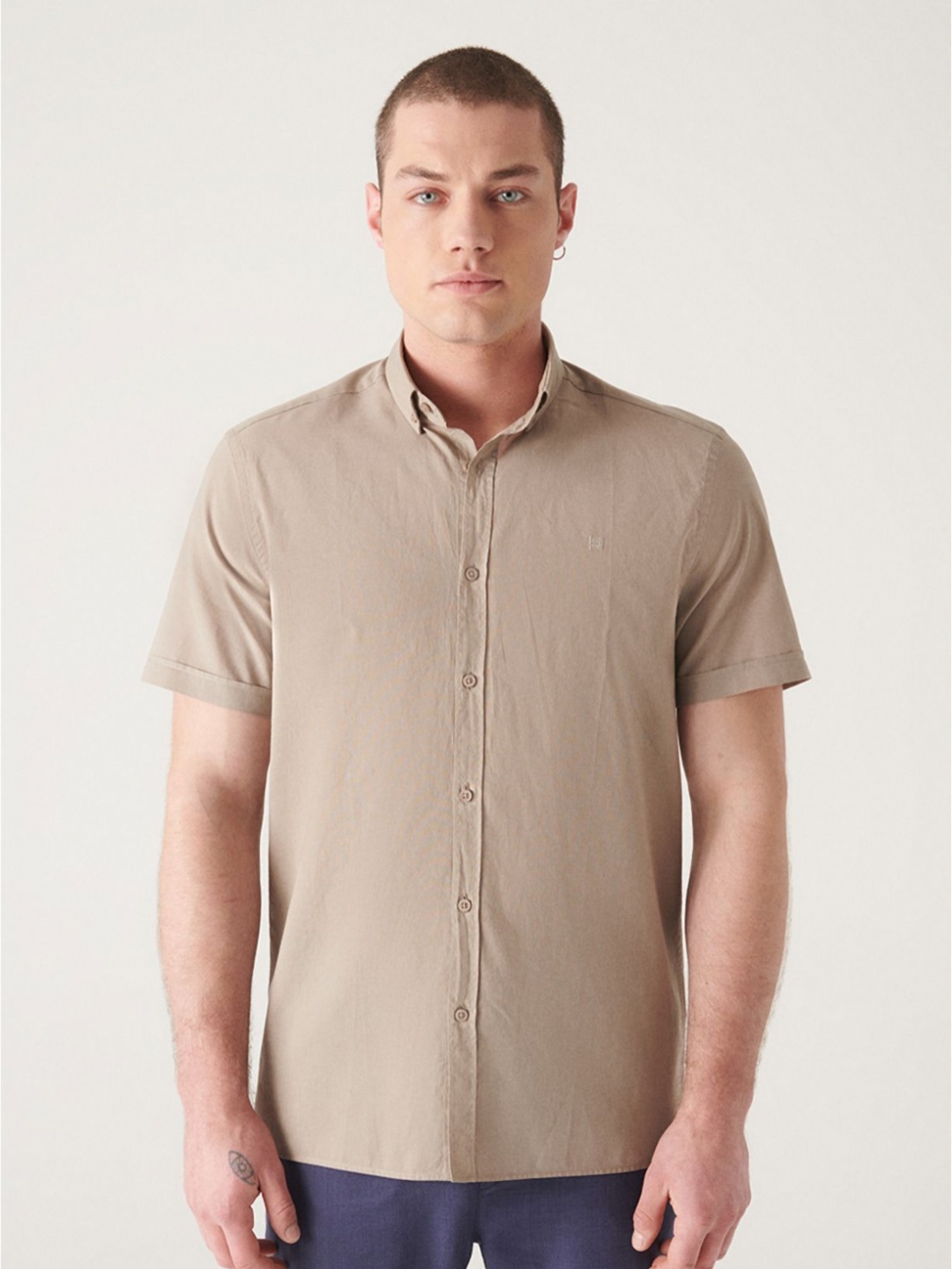 

AVVA Men Mandarin Collar Pockets T-shirt, Na