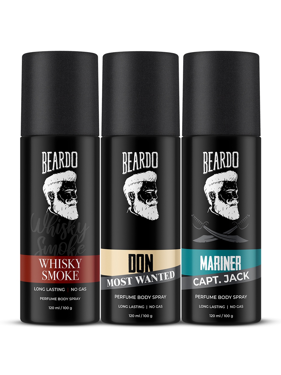 

BEARDO Men Set Of 3 Deo- Don Most Wanted + Mariner Capt. Jack + Whiskey Smoke - 120ml Each, Black