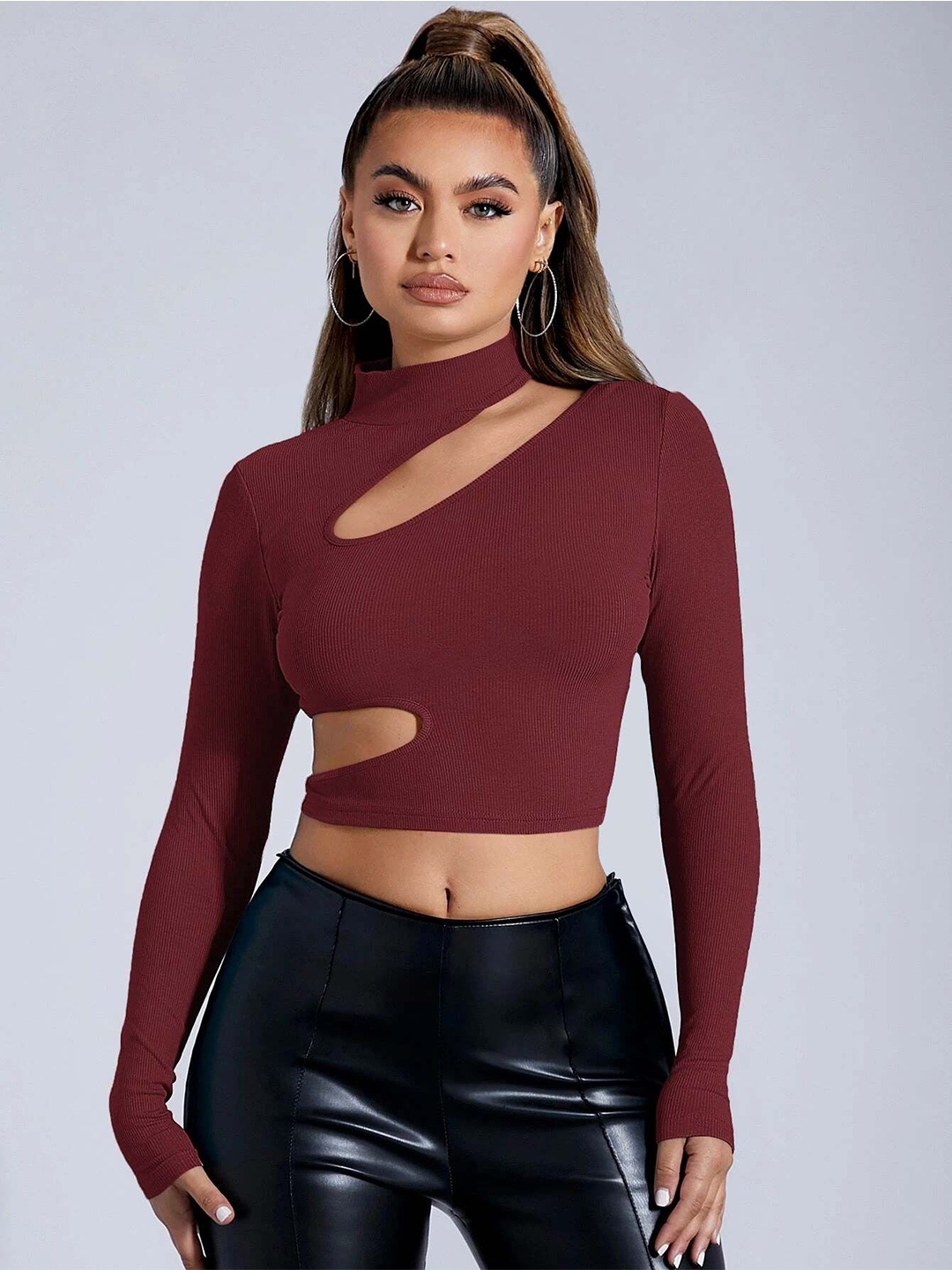 

Stylecast X Slyck Choker Neck Crop Top, Maroon