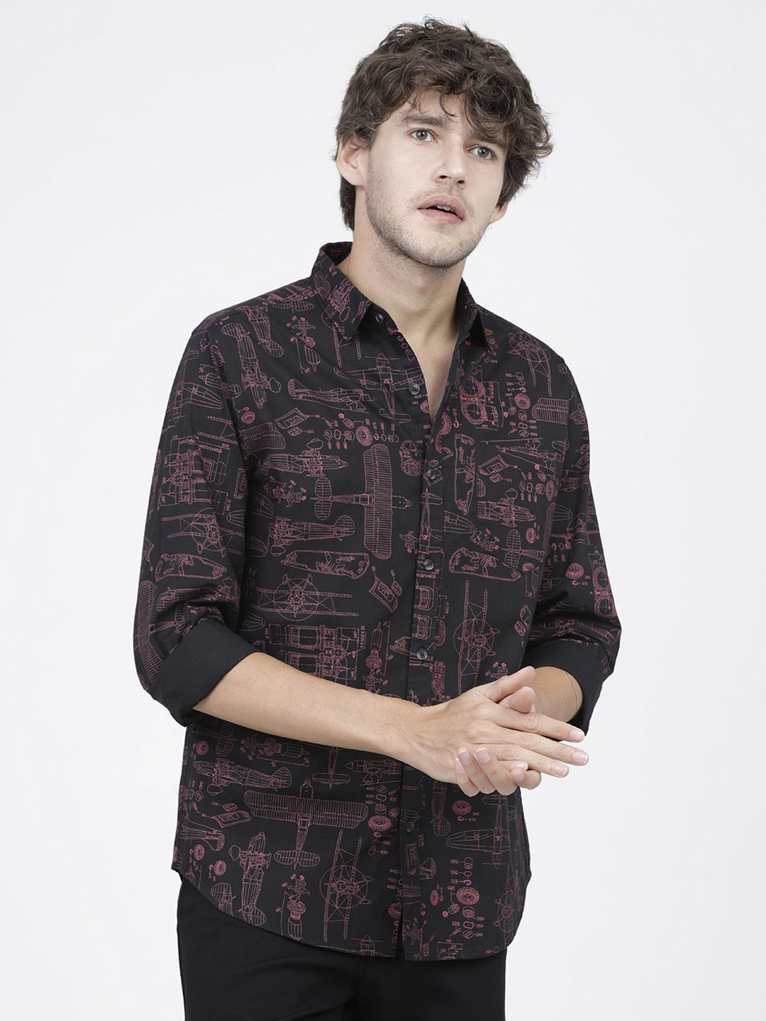 

HIGHLANDER Men Slim Fit Floral Opaque Printed Casual Shirt, Black
