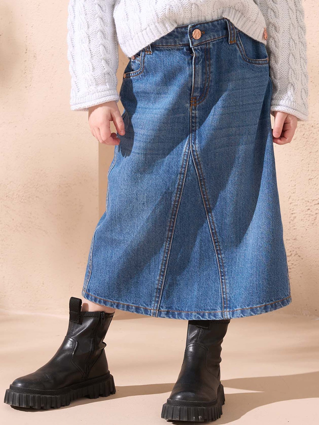 

Angel & Rocket Girls Pure Cotton Straight A-Line Midi Skirts, Blue