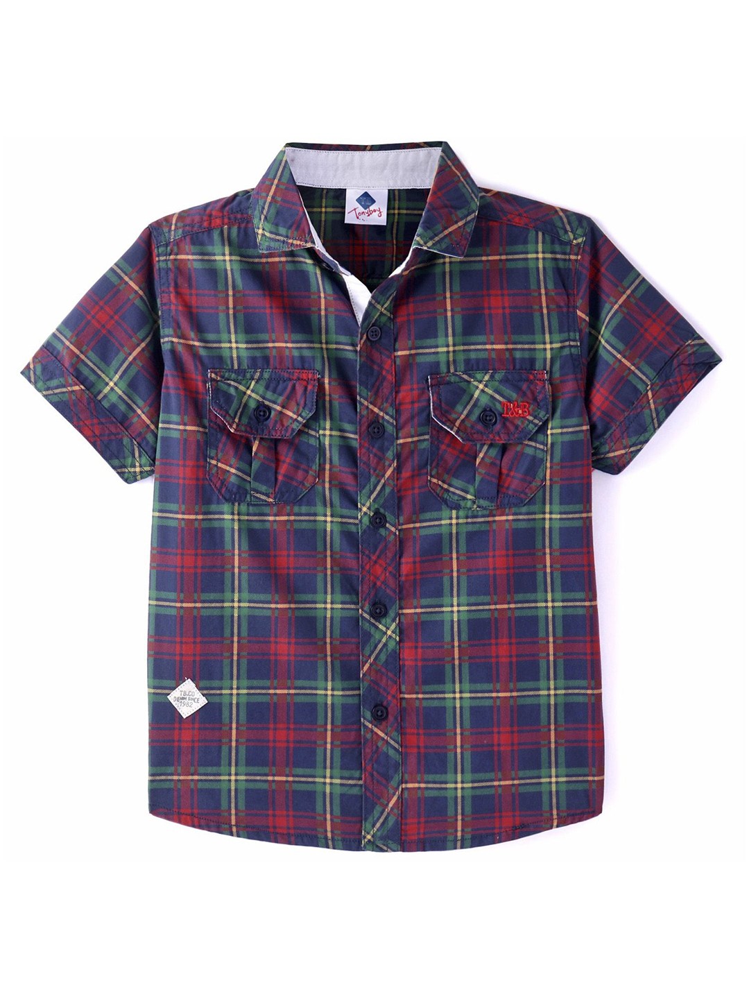 

TONYBOY Boys Premium Tartan Checks Opaque Checked Casual Shirt, Blue