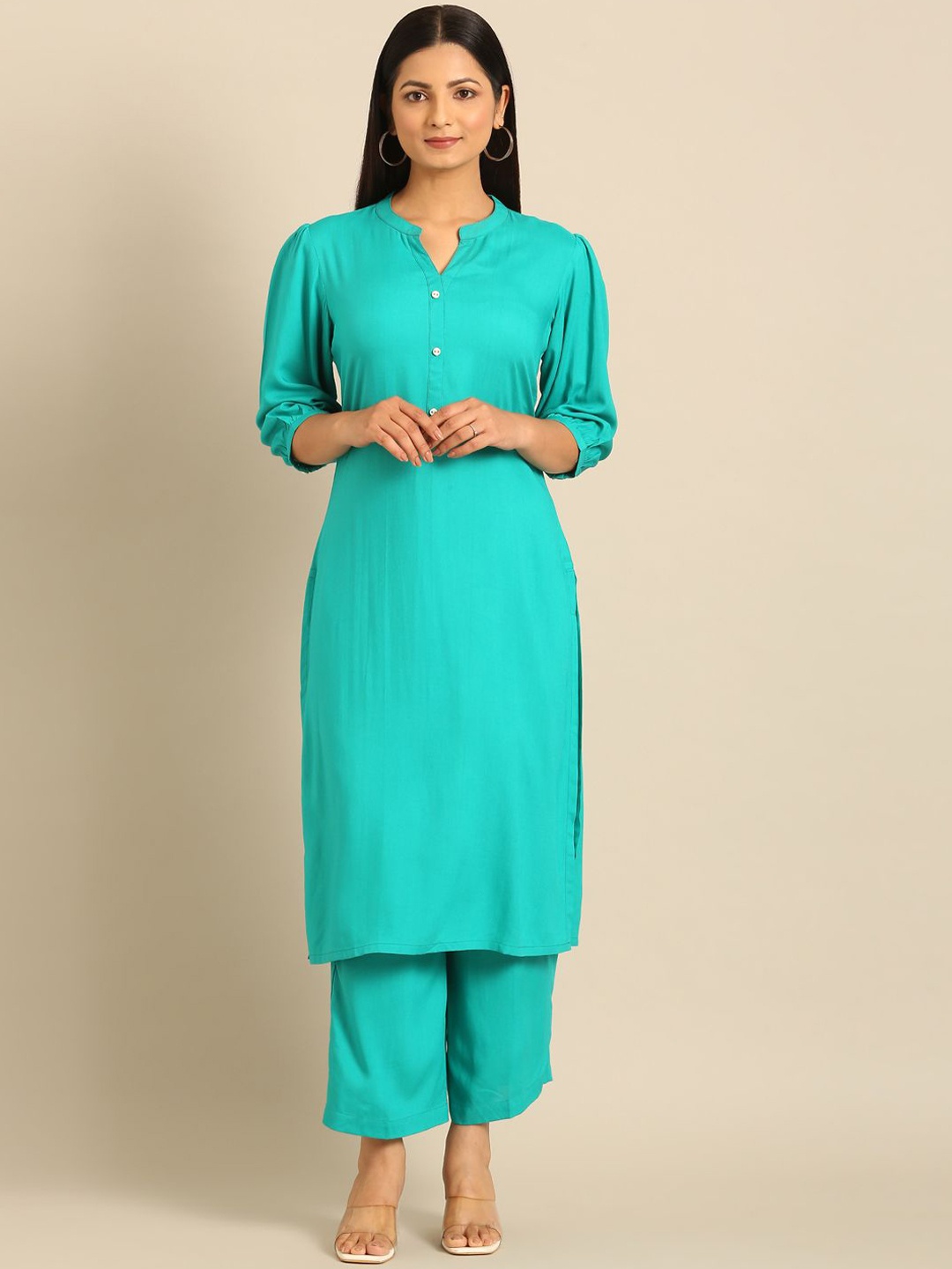 

Anouk Women Regular Kurta with Trousers, Turquoise blue