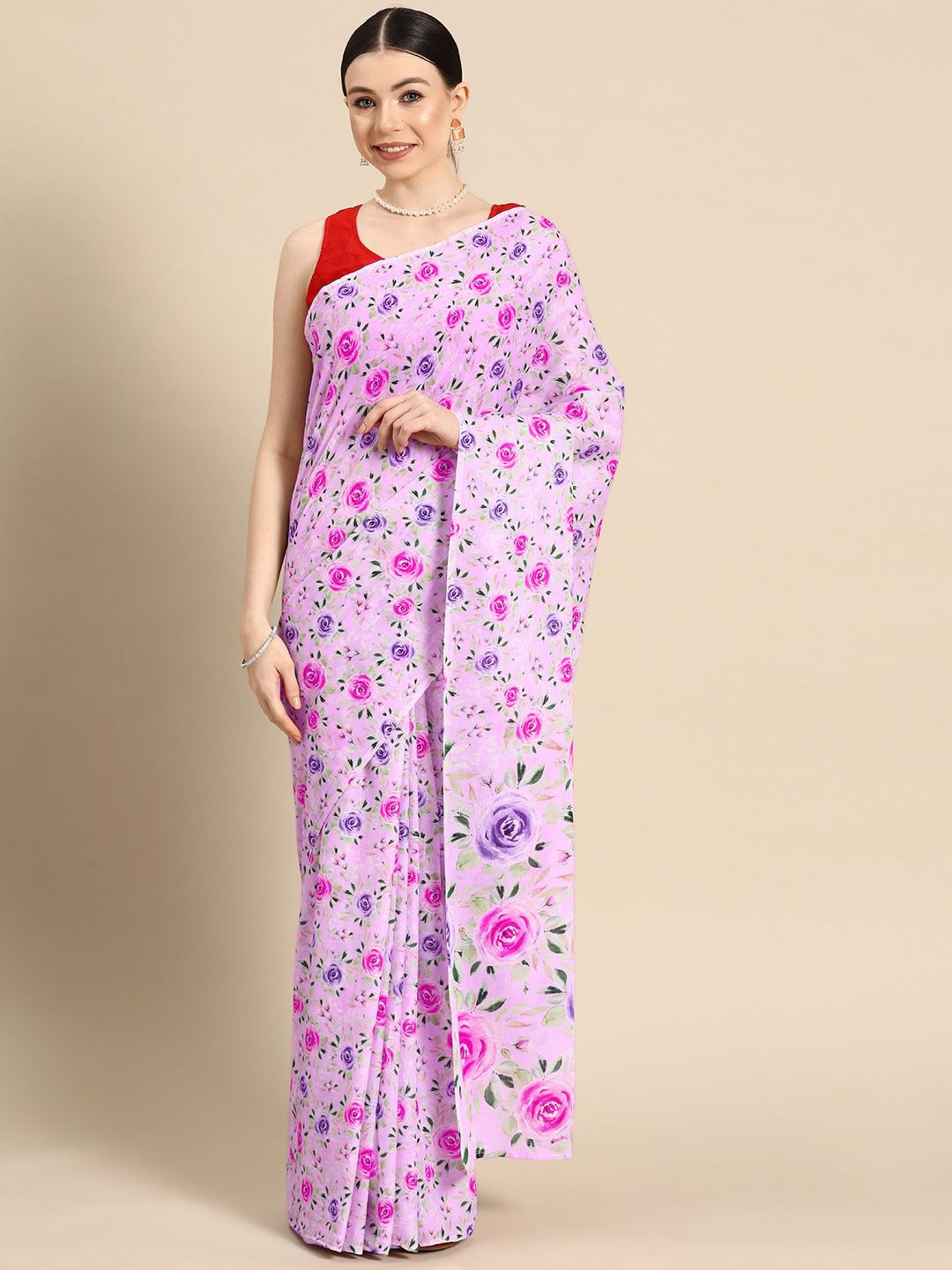 

BUTA BUTI Floral Pure Cotton Saree, Pink