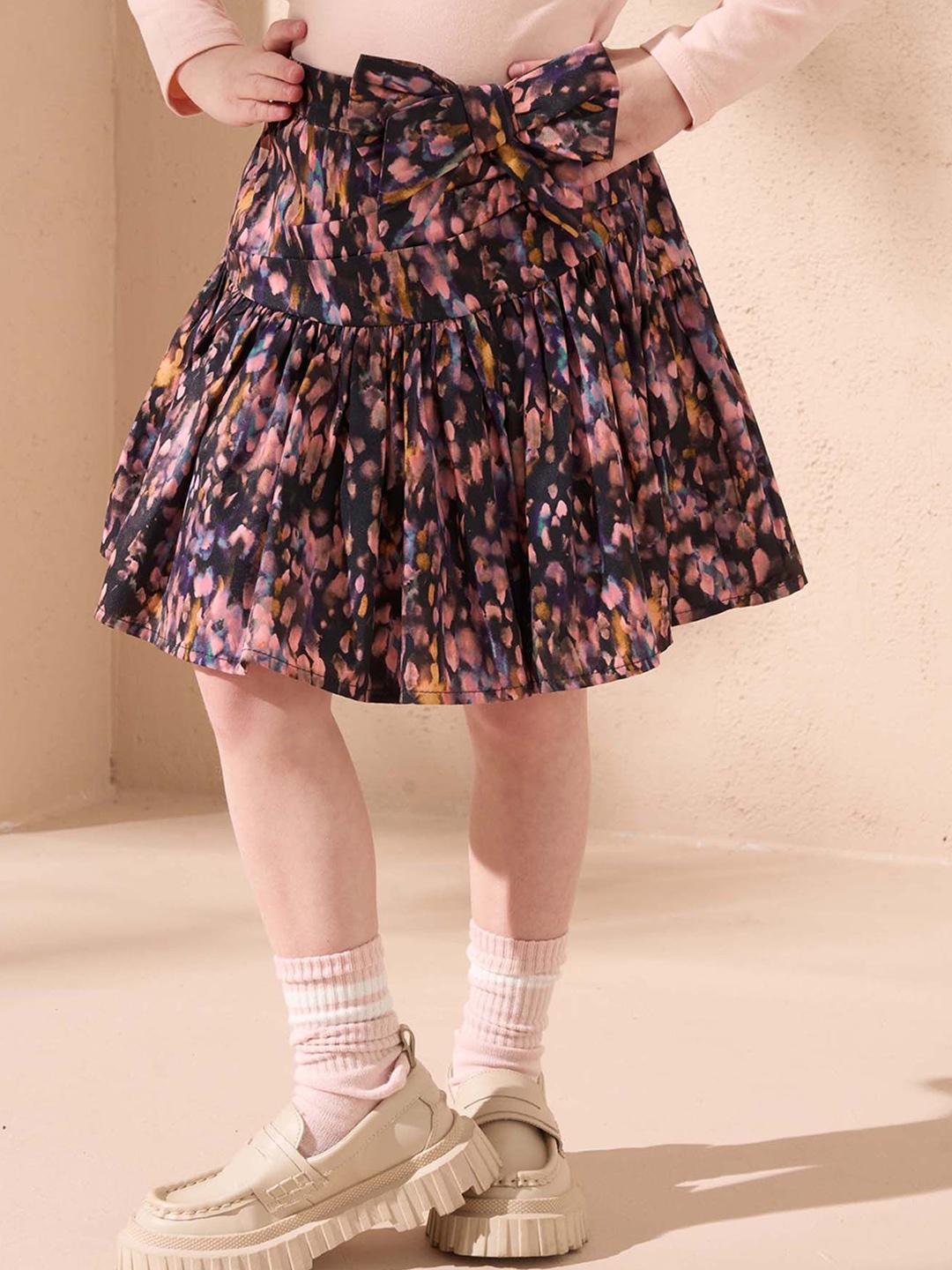 

Angel & Rocket Girls Printed Flared Above Knee Length Skirts, Black